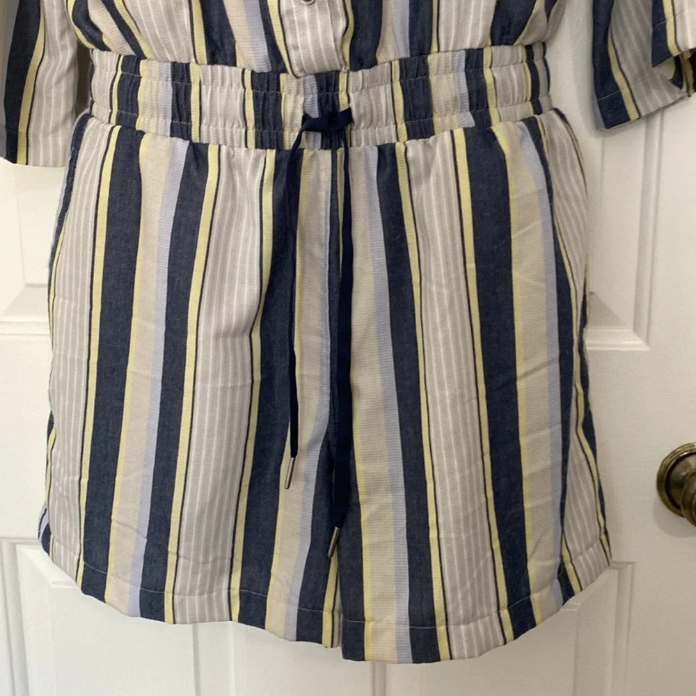 Travis Mathew Lucky Loo Twill Tie Waist Romper Striped - M - Picture 5 of 14